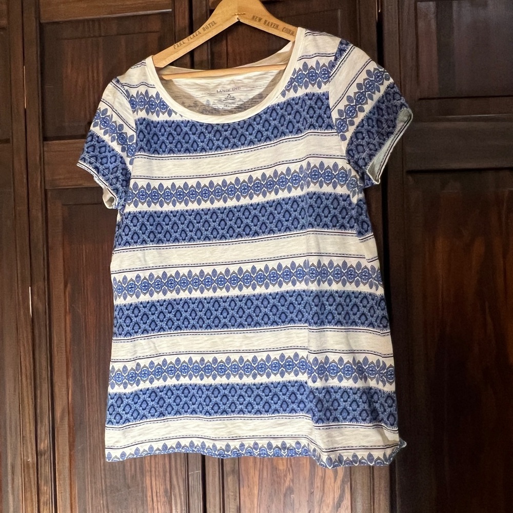 Lands' End Blue and Cream Striped‎ Women's Tee